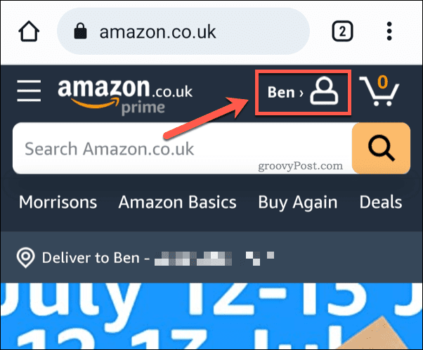 Appuyez sur l'icône de profil Amazon