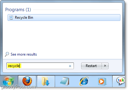 accéder à la corbeille à partir du menu Démarrer de Windows 7