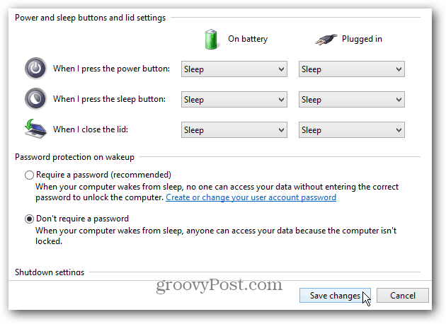 Windows 8: désactiver le mot de passe requis lors de la sortie de veille de l'ordinateur