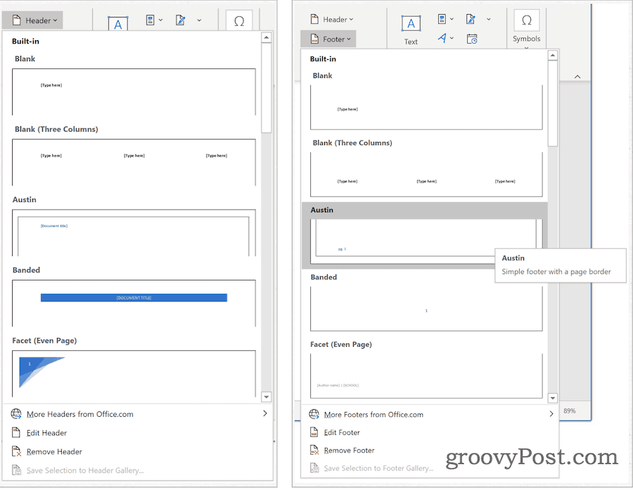 Blocs de construction Microsoft Word