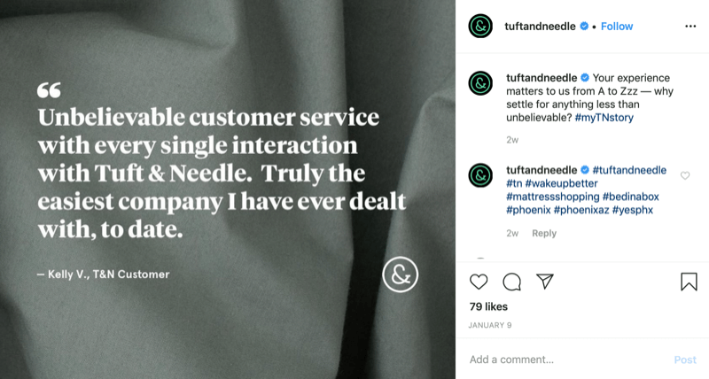 graphique de devis client du compte Instagram Tuft and Needle