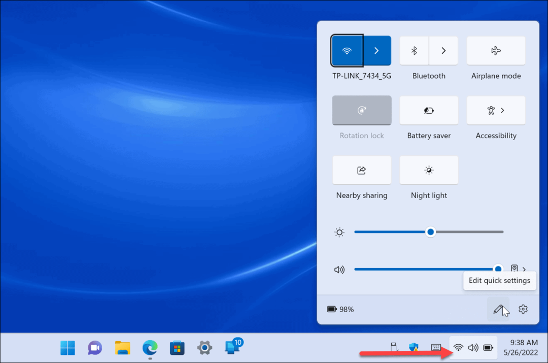 Paramètres rapides sur Windows 11