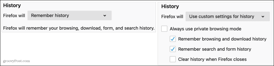 Paramètres d'historique dans Firefox