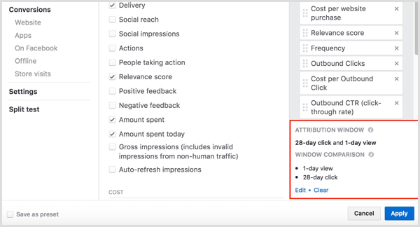gestionnaire de publicités facebook personnaliser les colonnes cliquer et afficher les conversions