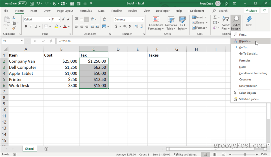 remplacement des caractères de formule dans Excel