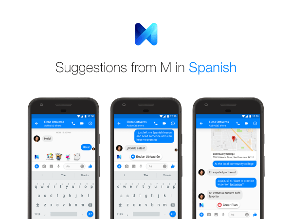 Les utilisateurs de Facebook Messenger peuvent désormais recevoir des suggestions de M en anglais et en espagnol.