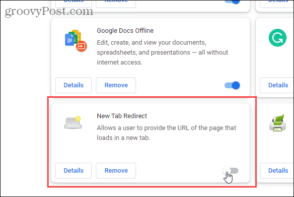 Désactiver l'extension de redirection de nouvel onglet dans Chrome