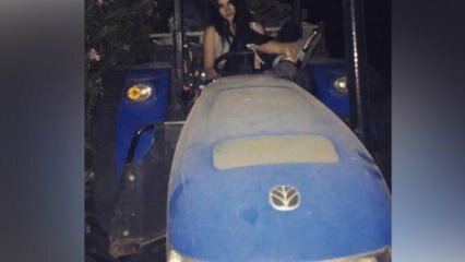 Asena Atalay descend de Lamborghini monte sur le tracteur