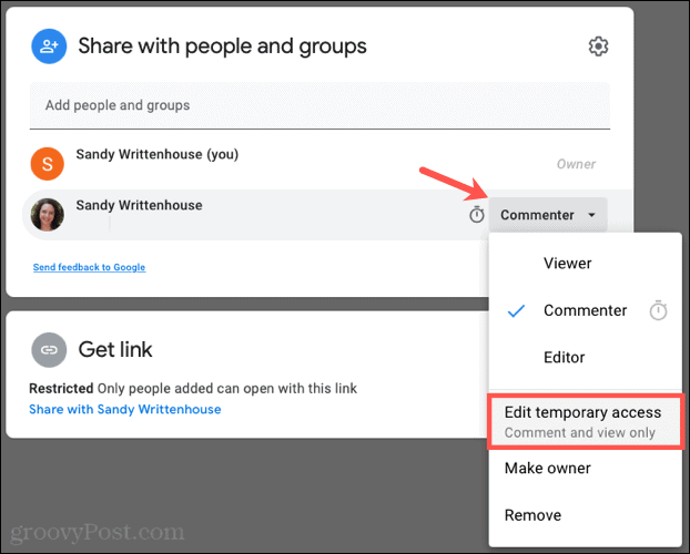 Modifier l'accès temporaire dans Google Docs