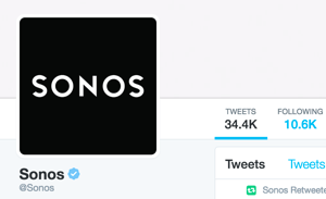 Le compte Twitter Sonos est vérifié et affiche le badge bleu vérifié Twitter.