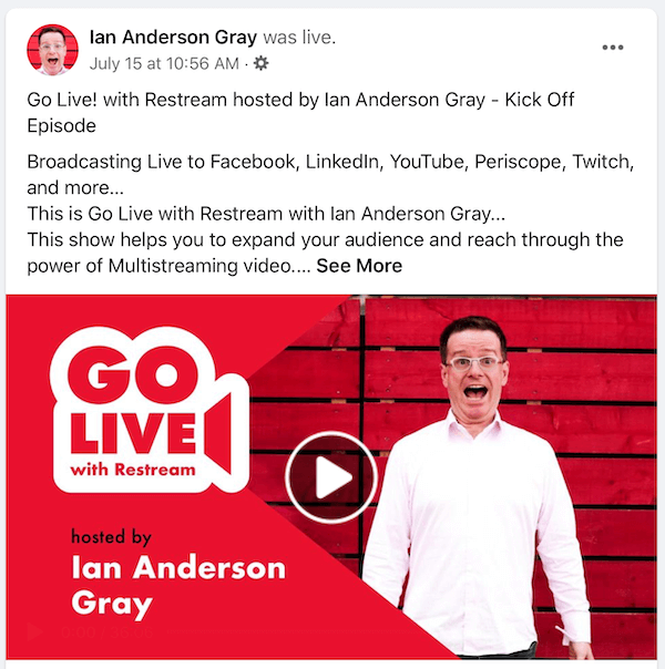 Replay de la vidéo en direct sur Facebook pour Ian Anderson Gray
