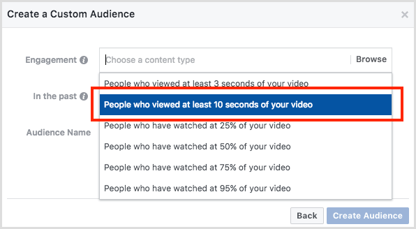 Audience personnalisée de l'engagement vidéo Facebook