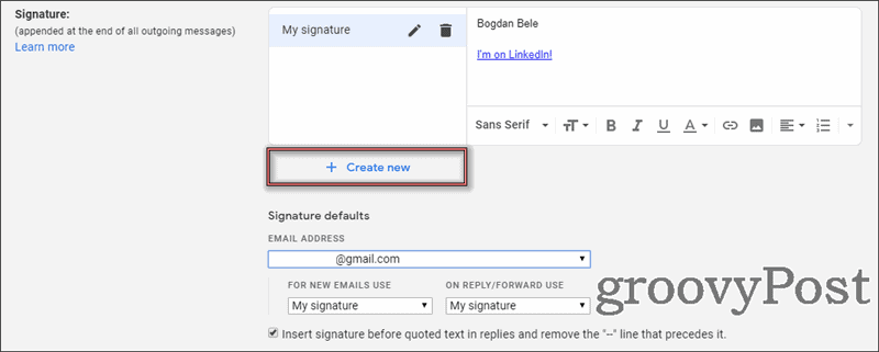 Paramètres Gmail signatures multiples nouveau
