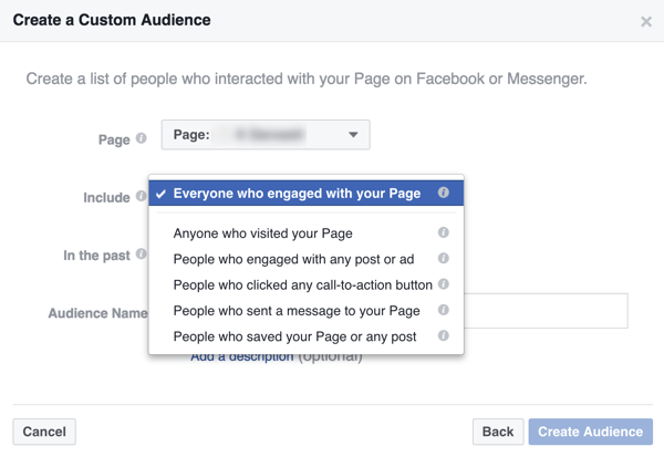 Créez un public personnalisé de personnes qui ont interagi avec votre entreprise sur Facebook.