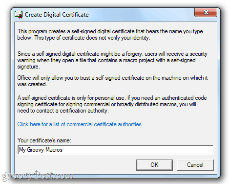 Créer un certificat numérique auto-signé dans Office 2010