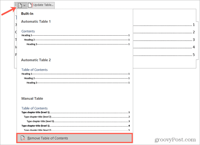 Supprimer une table des matières dans Word