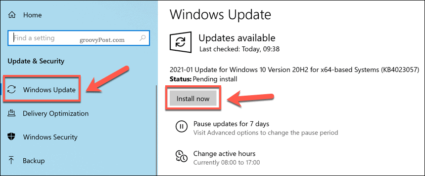 Installation de nouvelles mises à jour Windows