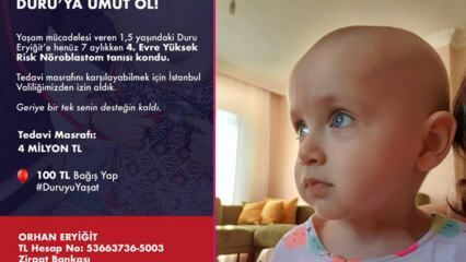 «Hope Duru! Une campagne d'aide approuvée par le gouvernement a été lancée pour Duru Eryiğit, une patiente atteinte du cancer