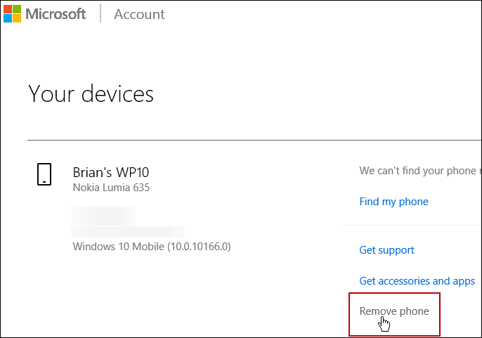 Supprimer le compte Microsoft de l'appareil