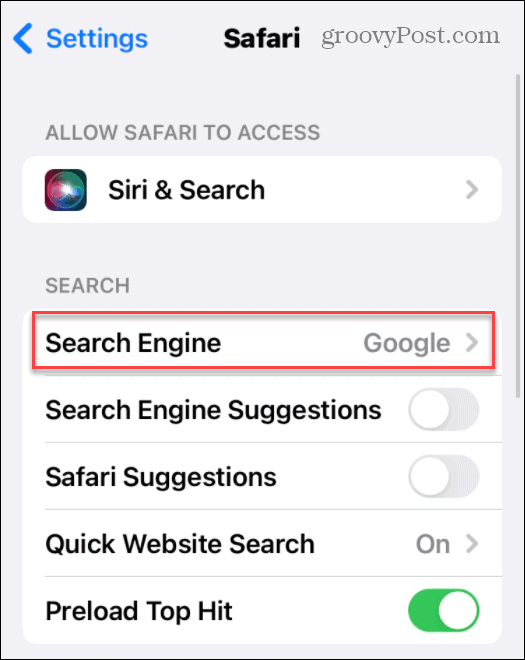 Paramètres du moteur de recherche Safari
