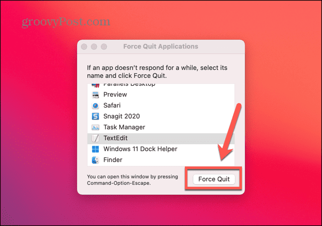 bouton de fermeture forcé sur Mac