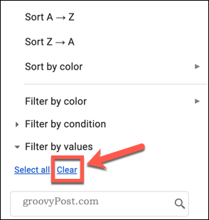 Effacer un filtre Google Sheets