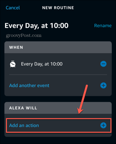 Application Alexa ajouter une action