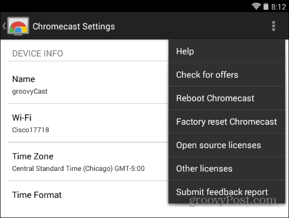 Paramètres du Chromecast