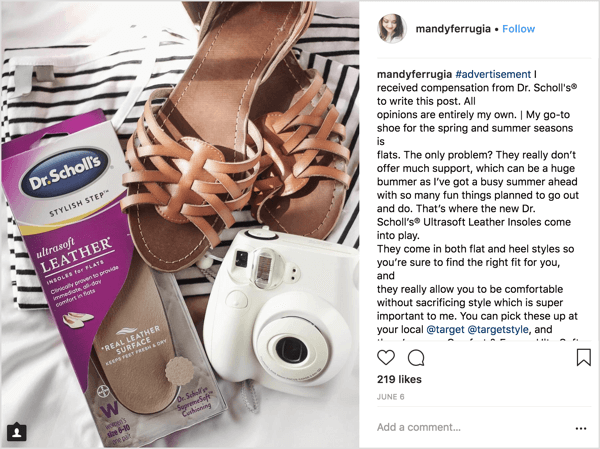 Mandy Ferrugia, une influenceuse Instagram beauté et style de vie, a aidé à promouvoir les semelles intérieures Dr.Scholl's pour appartements dans cet article sponsorisé.
