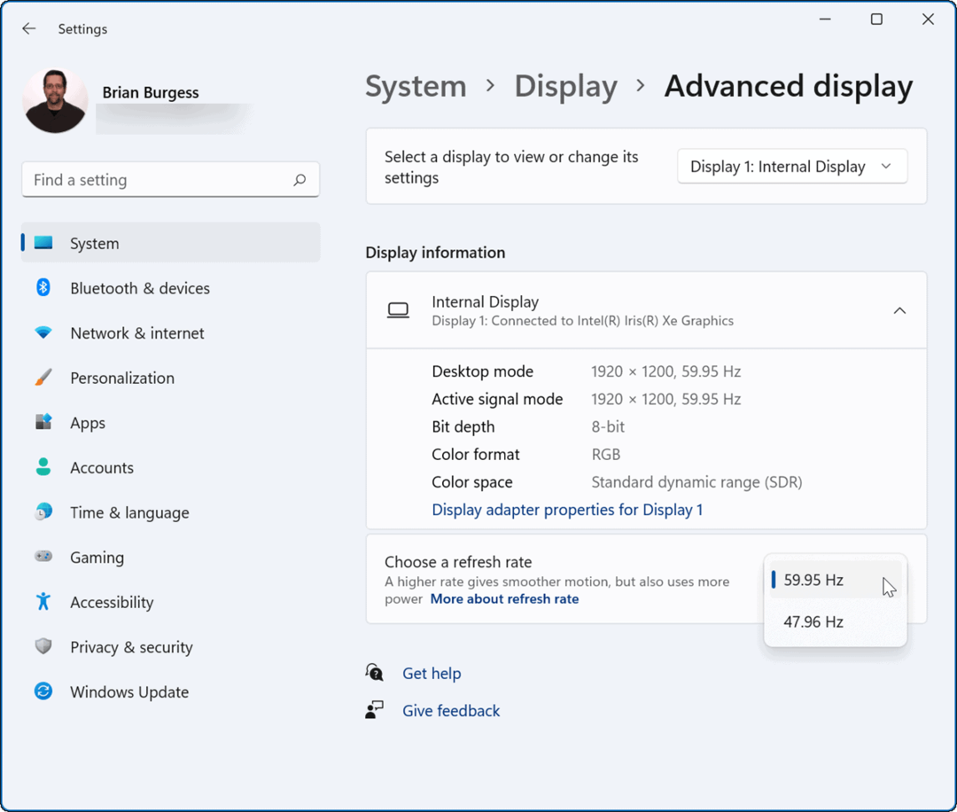 Comment modifier le taux de rafraîchissement dans Windows 11