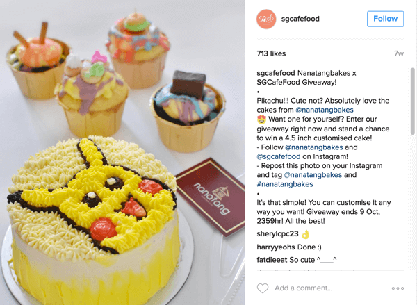 Café Food de Singapour a fait la promotion du cadeau de Nanatang Bakes via son compte Instagram.