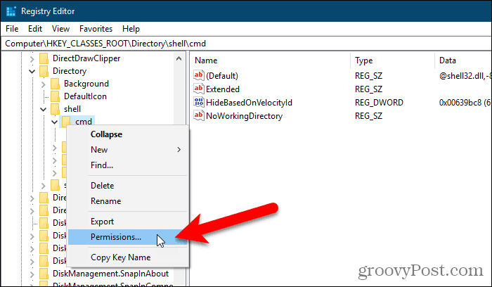 Ouvrez la boîte de dialogue Autorisations pour une clé dans le registre Windows