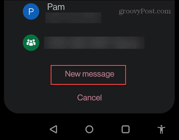 nouvelle option de message transférer un message texte