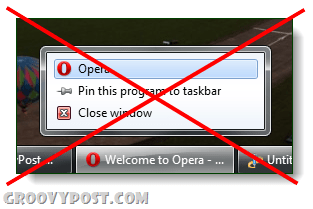 l'opéra ne peut pas naviguer en privé à partir de la liste des raccourcis Windows 7