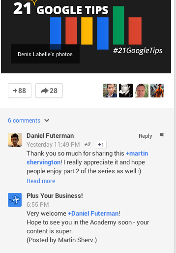 google + post business comment