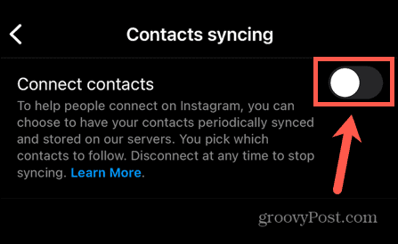 synchronisation des contacts instagram désactivée