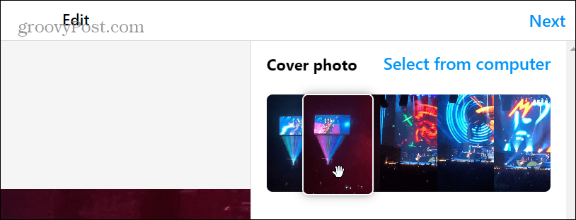 Instagram modifier la capture d'écran de la photo de couverture