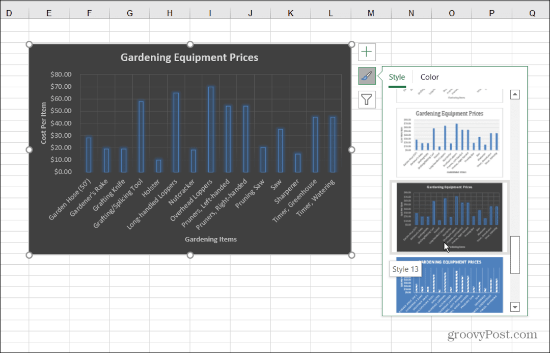 Styles de graphique à barres Excel