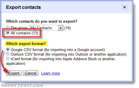 exporter le type de contacts google apps gmail