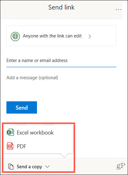 Envoyer une copie dans Excel sous Windows