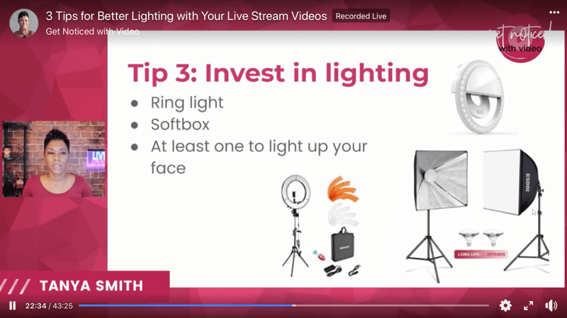 capture d'écran des conseils d'éclairage vidéo pour améliorer vos diffusions en direct