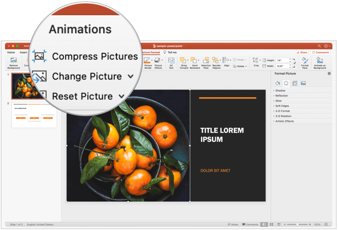 PowerPoint Mac compresser les images