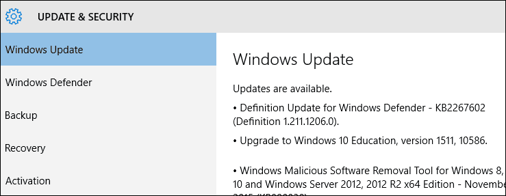 Forcer la mise à jour de Windows 10 à livrer la mise à jour de novembre