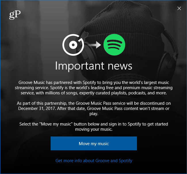 Microsoft Groove Music passe au message Spotify