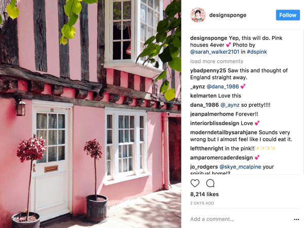 DesignSponge encourage les abonnés Instagram à publier des photos basées sur un hashtag en constante évolution qui définit un thème.