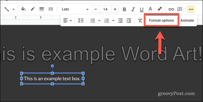Ouvrir les options de format pour une zone de texte dans Google Slides