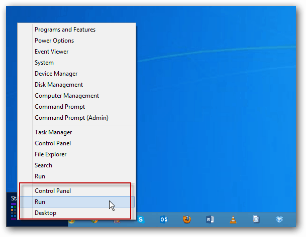 Résultats du menu d'alimentation de Windows 8
