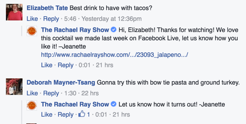 le rachel ray show facebook commentaire réponses exemple