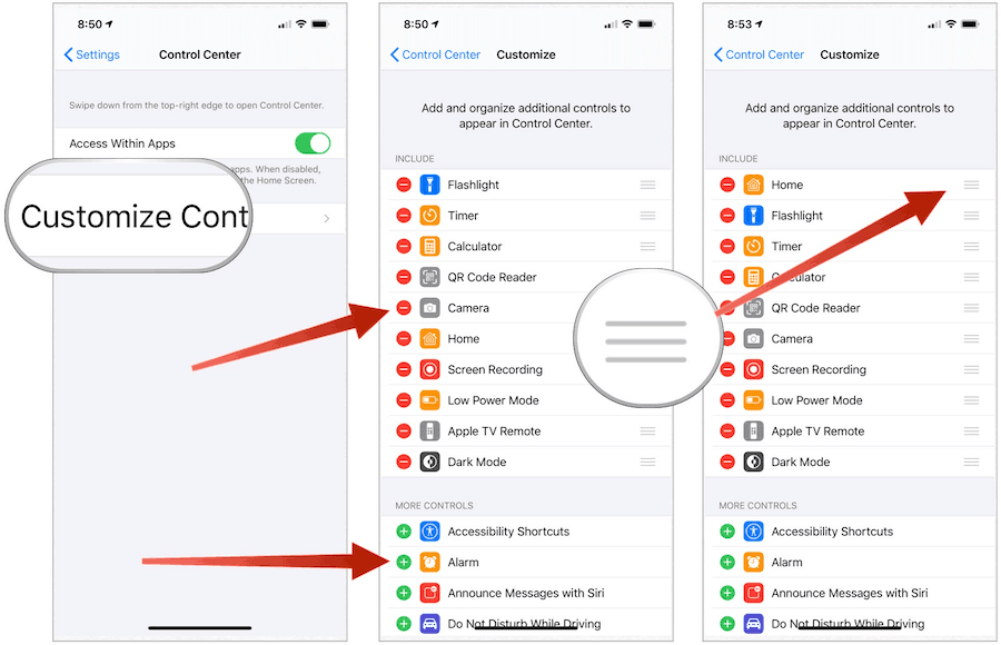 Paramètres du Control Center