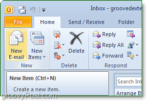 ouvrez Office Outlook 2010, puis cliquez sur le nouveau bouton de messagerie du ruban d'accueil